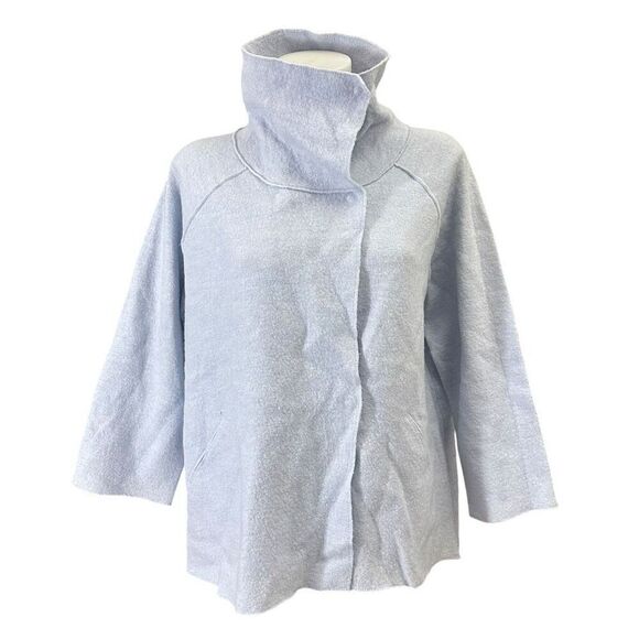 EILEEN FISHER Boiled Wool Dephi‎ Funnel COAT Light Blue sz MedPetite NEW - Picture 1 of 12